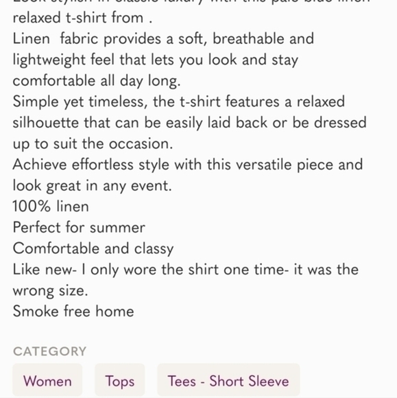 Vintage Nicole Miller 100 percent linen light blue t‎ shirt - Picture 5 of 6